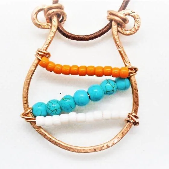 Sporty Copper  Handmade Pendant Necklace Beaded  and Wrapped - Sporty Colors