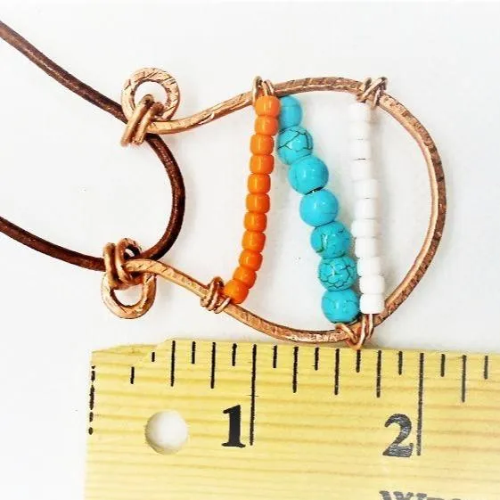 Sporty Copper  Handmade Pendant Necklace Beaded  and Wrapped - Sporty Colors