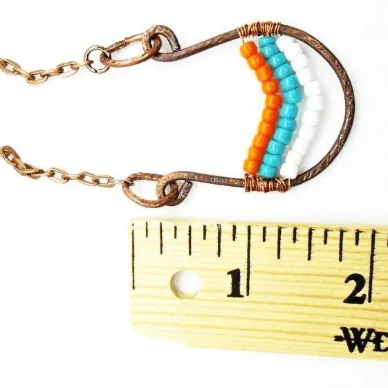Sporty Copper  Handmade Pendant Necklace Beaded  and Wrapped - Sporty Colors