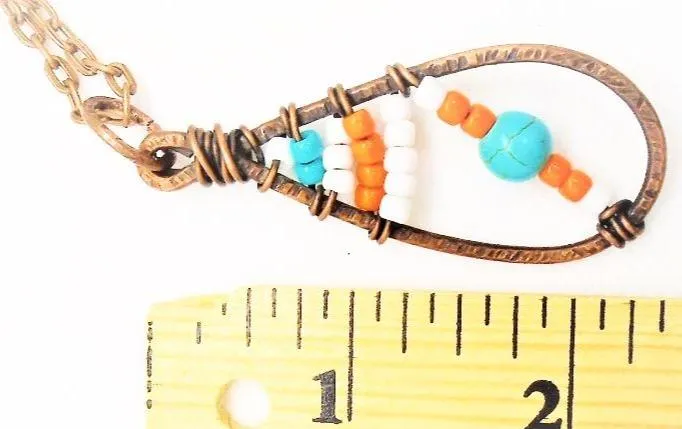Sporty Copper  Handmade Pendant Necklace Beaded  and Wrapped - Sporty Colors