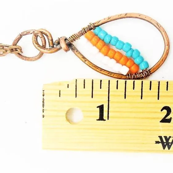 Sporty Copper  Handmade Pendant Necklace Beaded  and Wrapped - Sporty Colors