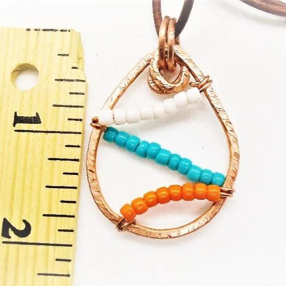 Sporty Copper  Handmade Pendant Necklace Beaded  and Wrapped - Sporty Colors