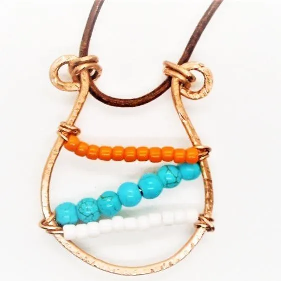 Sporty Copper  Handmade Pendant Necklace Beaded  and Wrapped - Sporty Colors