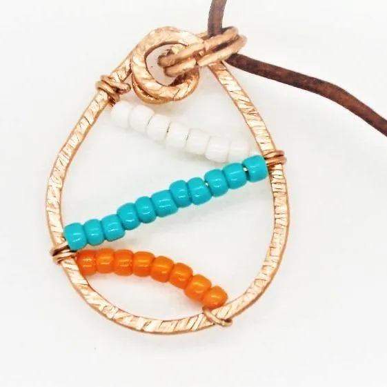 Sporty Copper  Handmade Pendant Necklace Beaded  and Wrapped - Sporty Colors