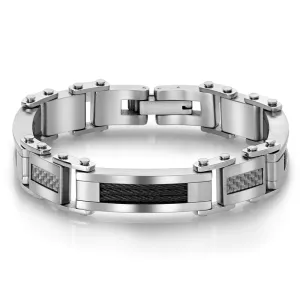 S.Steel White Carbon Fibre Black Cable Bracelet | Italgem Steel