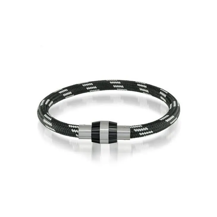 Stainless Steel Black & White Rope Twist-clasp Bracelet | Italgem Steel