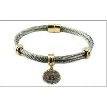 Stainless Steel Cable monogram initial Charm Bracelet/Bangle.500B4168
