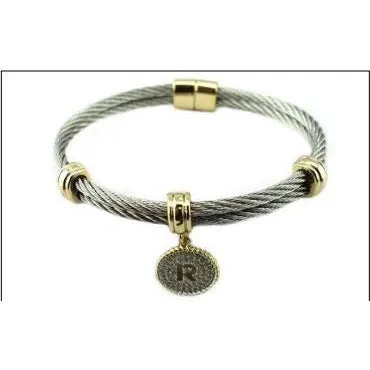 Stainless Steel Cable monogram initial Charm Bracelet/Bangle.500B4168