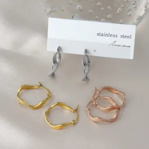 Stainless Steel Wavy Hoop Earrings