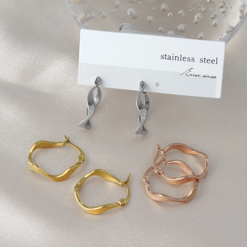 Stainless Steel Wavy Hoop Earrings