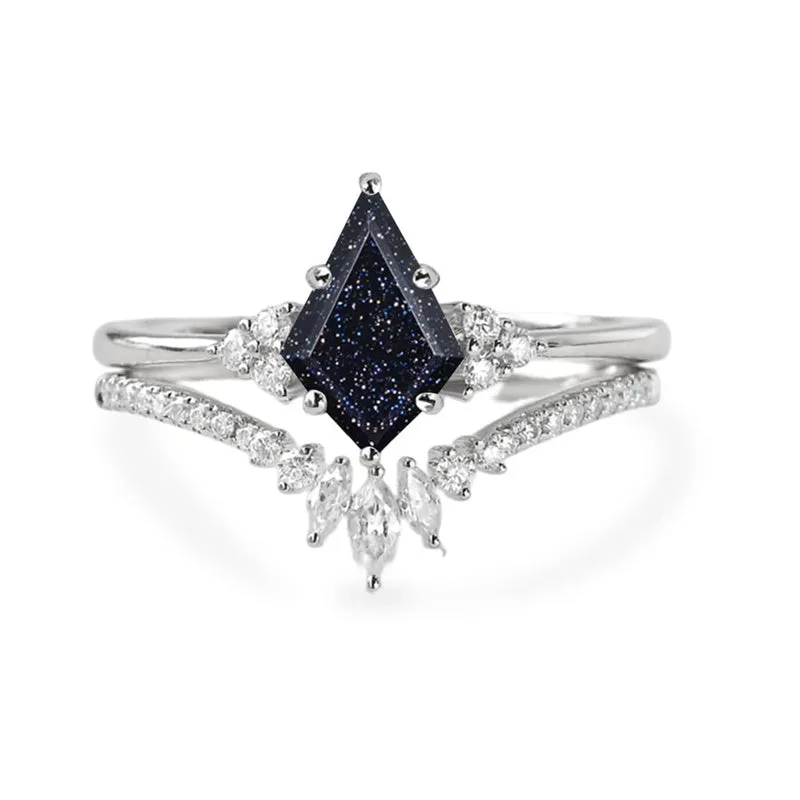 Sterling Silver 10K 14K 18K Gold Kite Cut Gemstone Wedding Ring Set