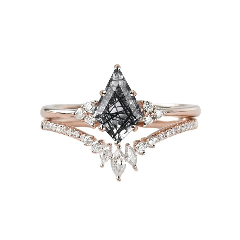 Sterling Silver 10K 14K 18K Gold Kite Cut Gemstone Wedding Ring Set