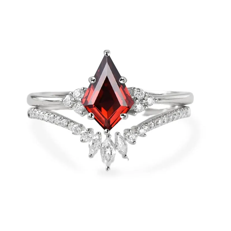 Sterling Silver 10K 14K 18K Gold Kite Cut Gemstone Wedding Ring Set