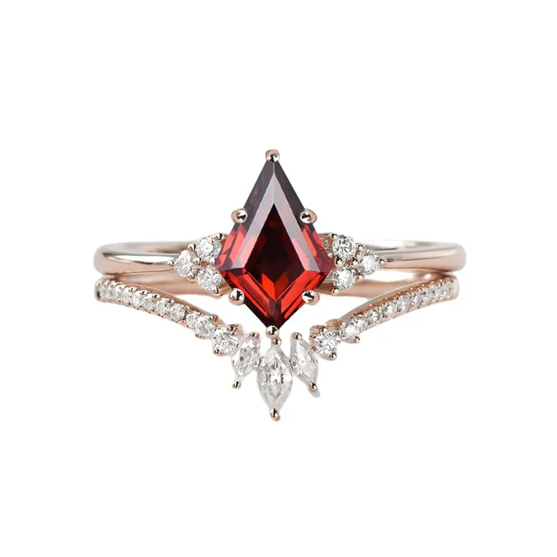 Sterling Silver 10K 14K 18K Gold Kite Cut Gemstone Wedding Ring Set