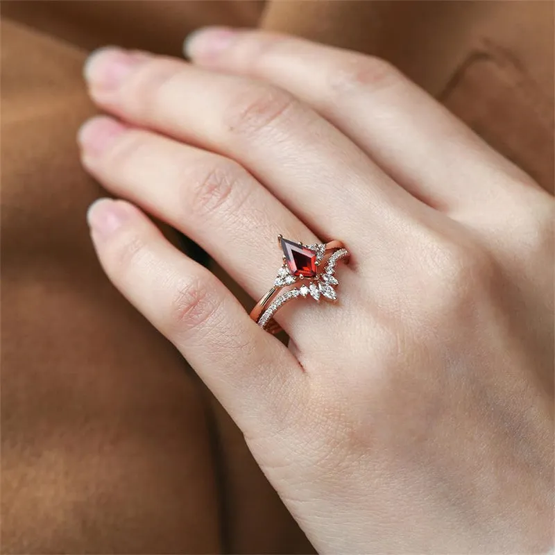 Sterling Silver 10K 14K 18K Gold Kite Cut Gemstone Wedding Ring Set