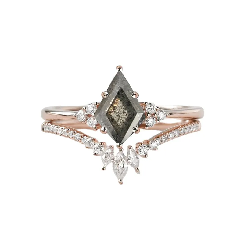 Sterling Silver 10K 14K 18K Gold Kite Cut Gemstone Wedding Ring Set