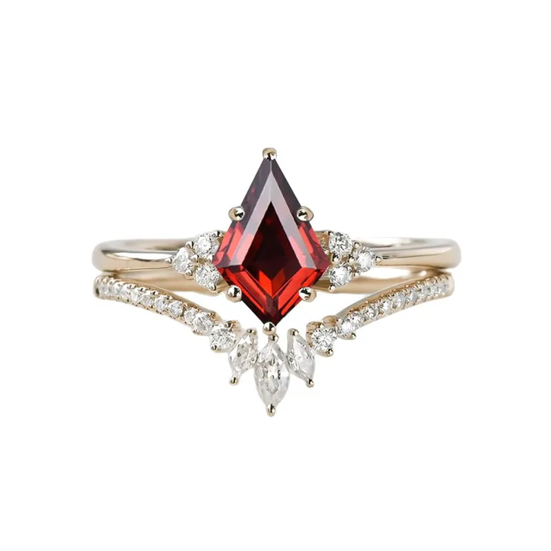 Sterling Silver 10K 14K 18K Gold Kite Cut Gemstone Wedding Ring Set