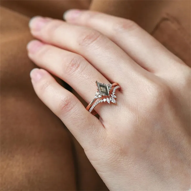Sterling Silver 10K 14K 18K Gold Kite Cut Gemstone Wedding Ring Set