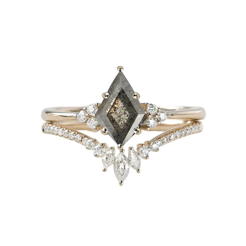 Sterling Silver 10K 14K 18K Gold Kite Cut Gemstone Wedding Ring Set