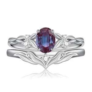 Sterling Silver 10K 14K 18K Gold  Oval Cut Unique Vine Gemstone Wedding Ring Set