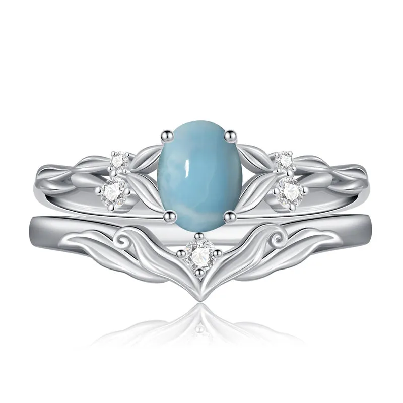 Sterling Silver 10K 14K 18K Gold  Oval Cut Unique Vine Gemstone Wedding Ring Set