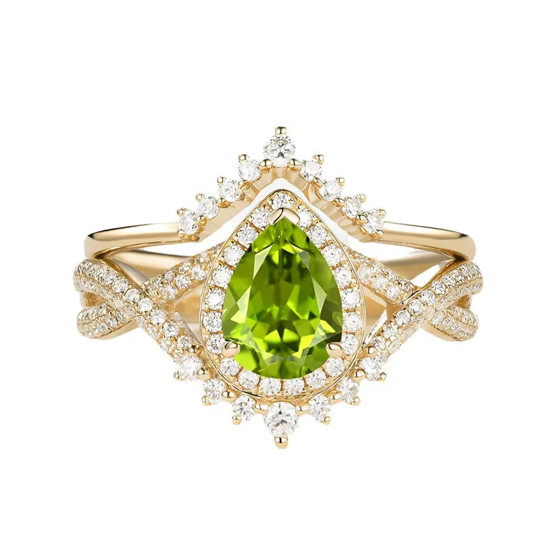 Sterling Silver 10K 14K 18K Gold  Pear Shaped Gemstone Engagement Rings Set