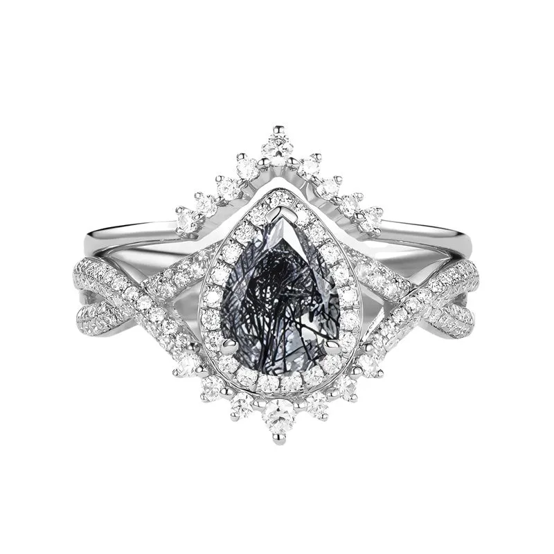 Sterling Silver 10K 14K 18K Gold  Pear Shaped Gemstone Engagement Rings Set