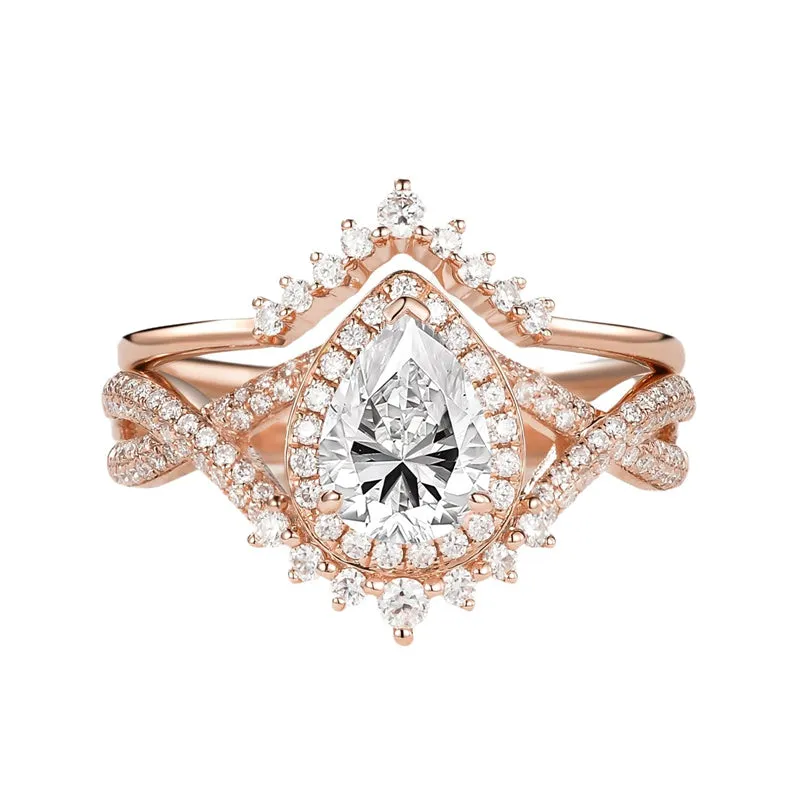 Sterling Silver 10K 14K 18K Gold  Pear Shaped Gemstone Engagement Rings Set