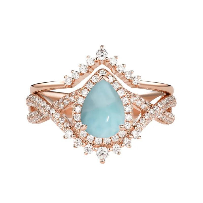Sterling Silver 10K 14K 18K Gold  Pear Shaped Gemstone Engagement Rings Set
