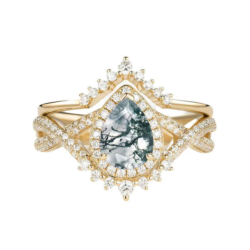 Sterling Silver 10K 14K 18K Gold  Pear Shaped Gemstone Engagement Rings Set