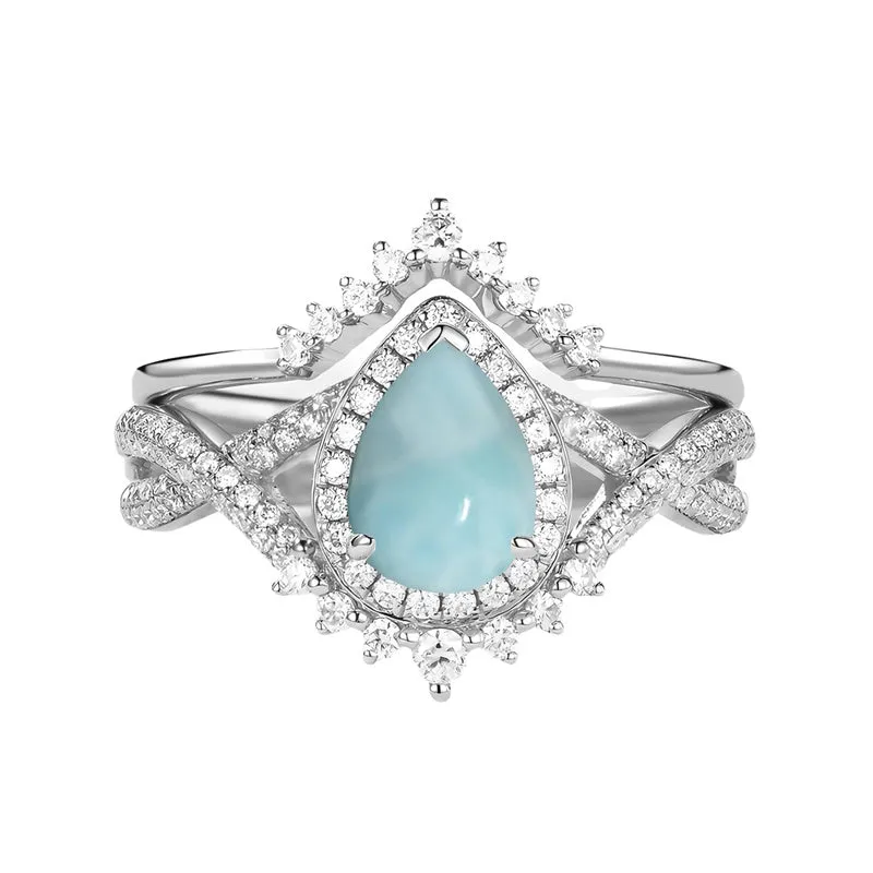 Sterling Silver 10K 14K 18K Gold  Pear Shaped Gemstone Engagement Rings Set