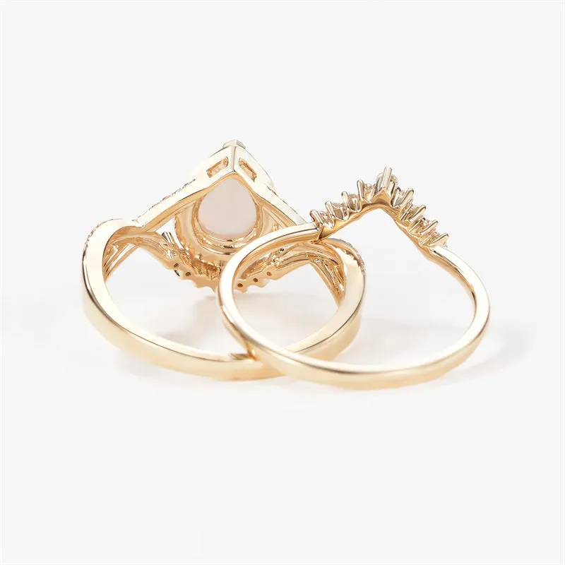 Sterling Silver 10K 14K 18K Gold  Pear Shaped Gemstone Engagement Rings Set