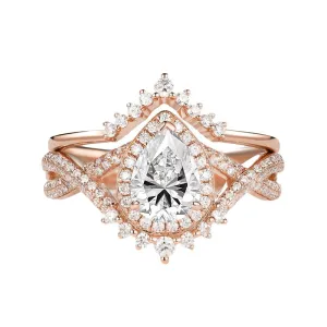 Sterling Silver 10K 14K 18K Gold  Pear Shaped Gemstone Engagement Rings Set