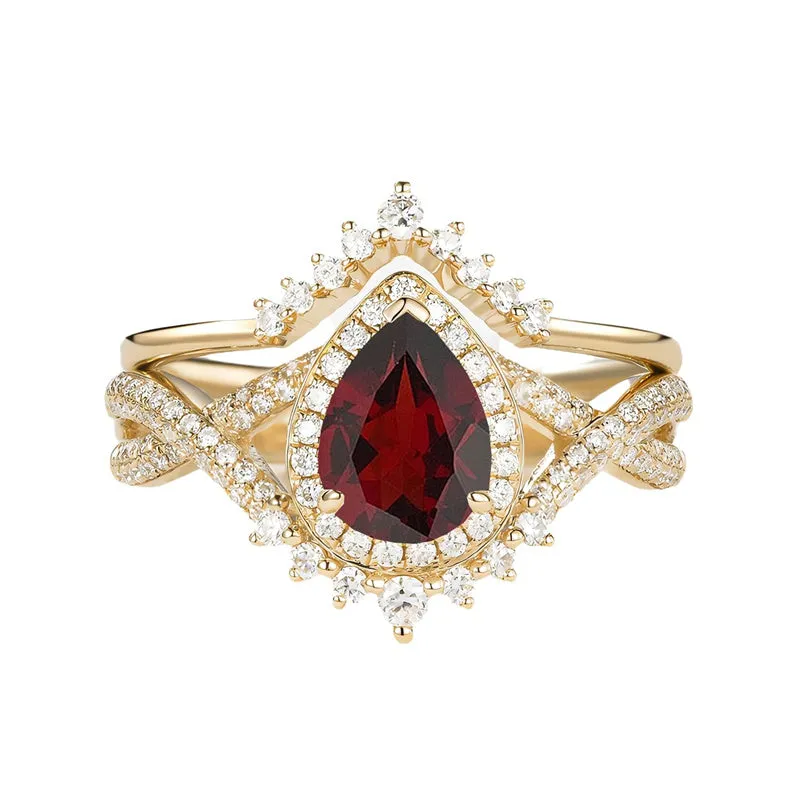 Sterling Silver 10K 14K 18K Gold  Pear Shaped Gemstone Engagement Rings Set