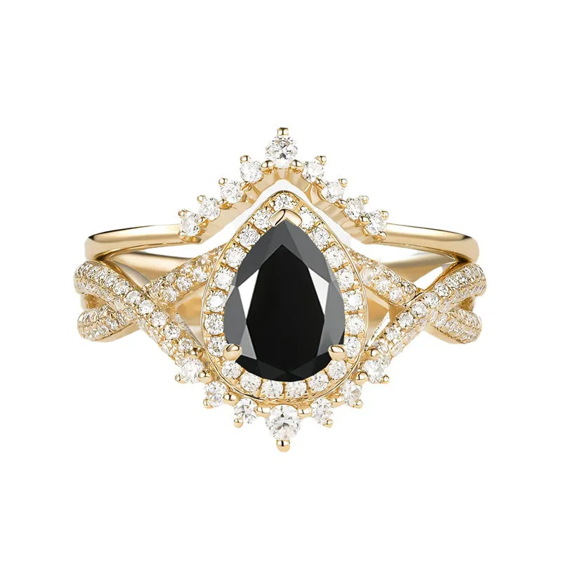 Sterling Silver 10K 14K 18K Gold  Pear Shaped Gemstone Engagement Rings Set
