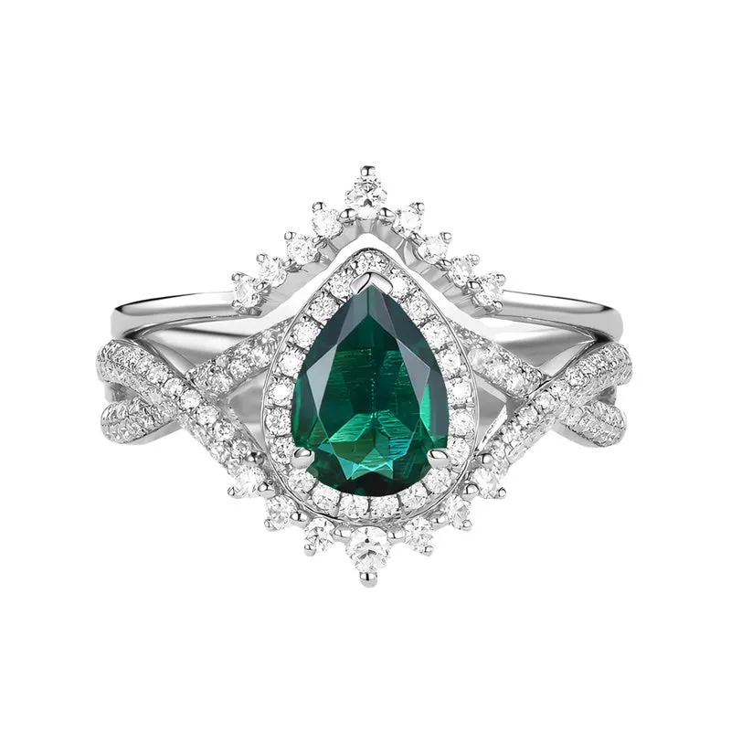 Sterling Silver 10K 14K 18K Gold  Pear Shaped Gemstone Engagement Rings Set