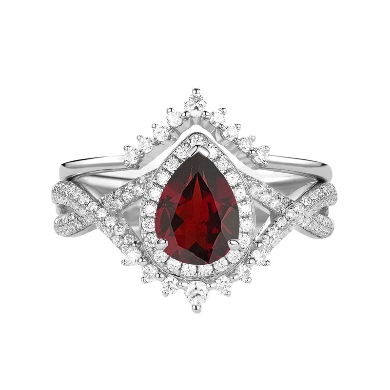 Sterling Silver 10K 14K 18K Gold  Pear Shaped Gemstone Engagement Rings Set