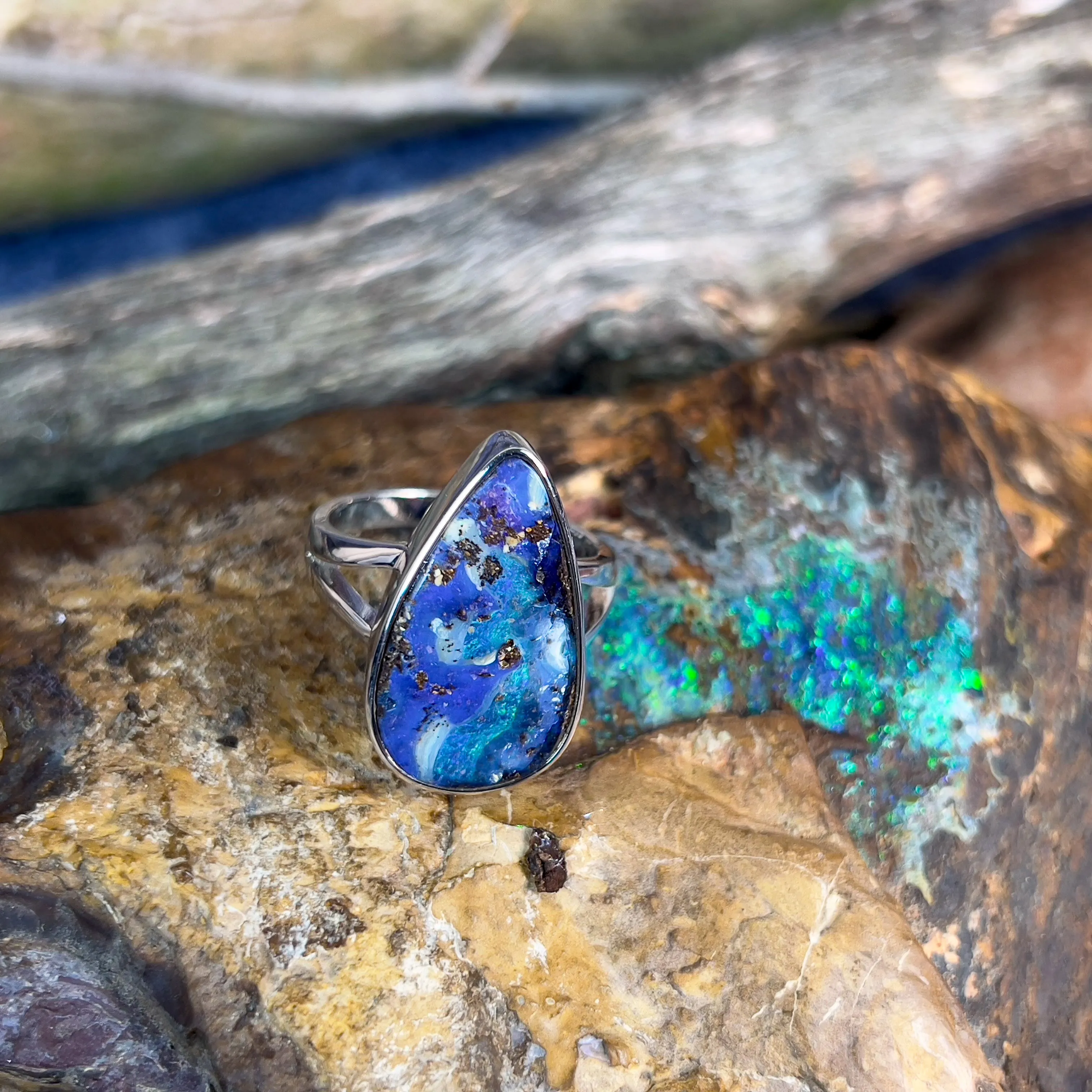 Sterling Silver Boulder Opal 24x14.5mm ring