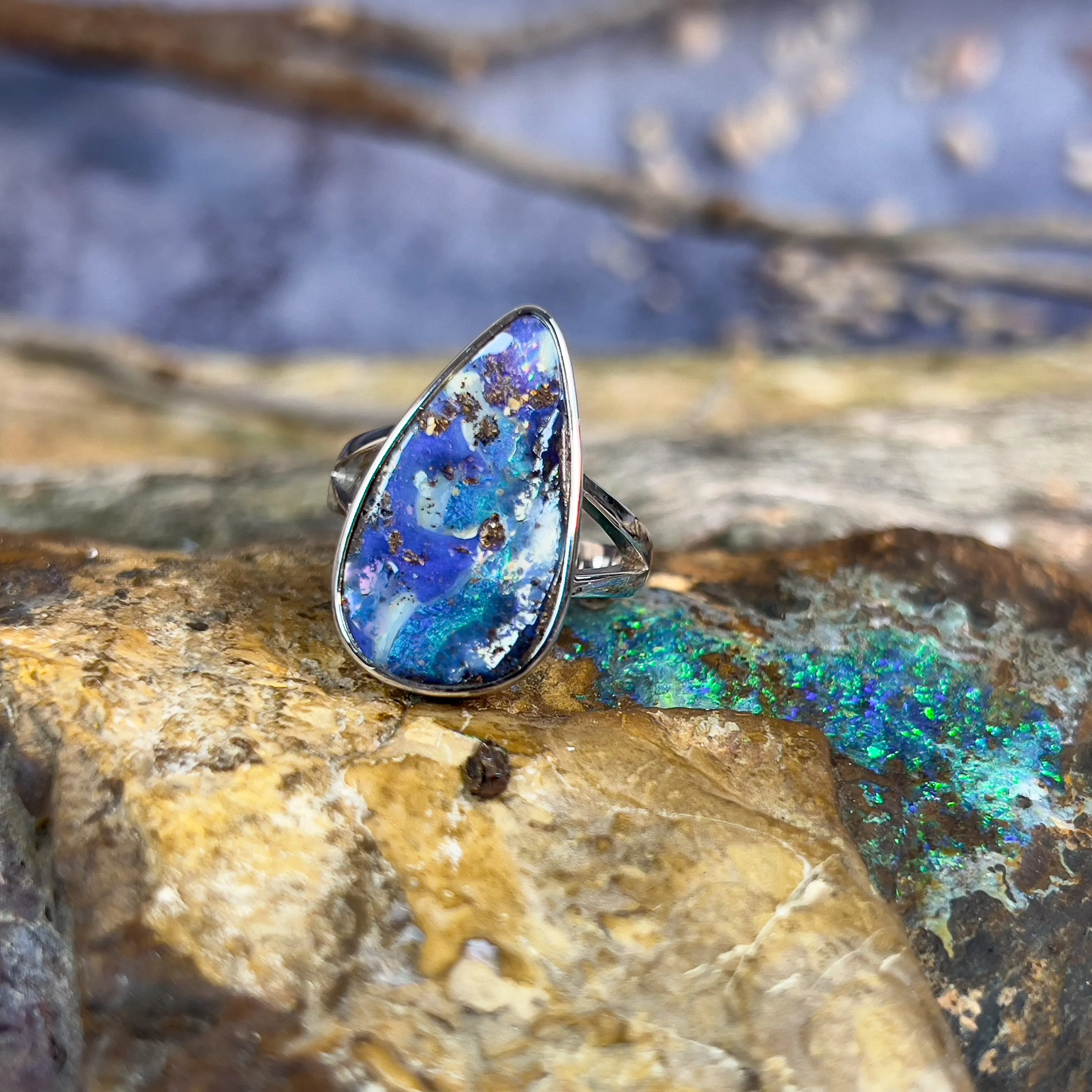Sterling Silver Boulder Opal 24x14.5mm ring