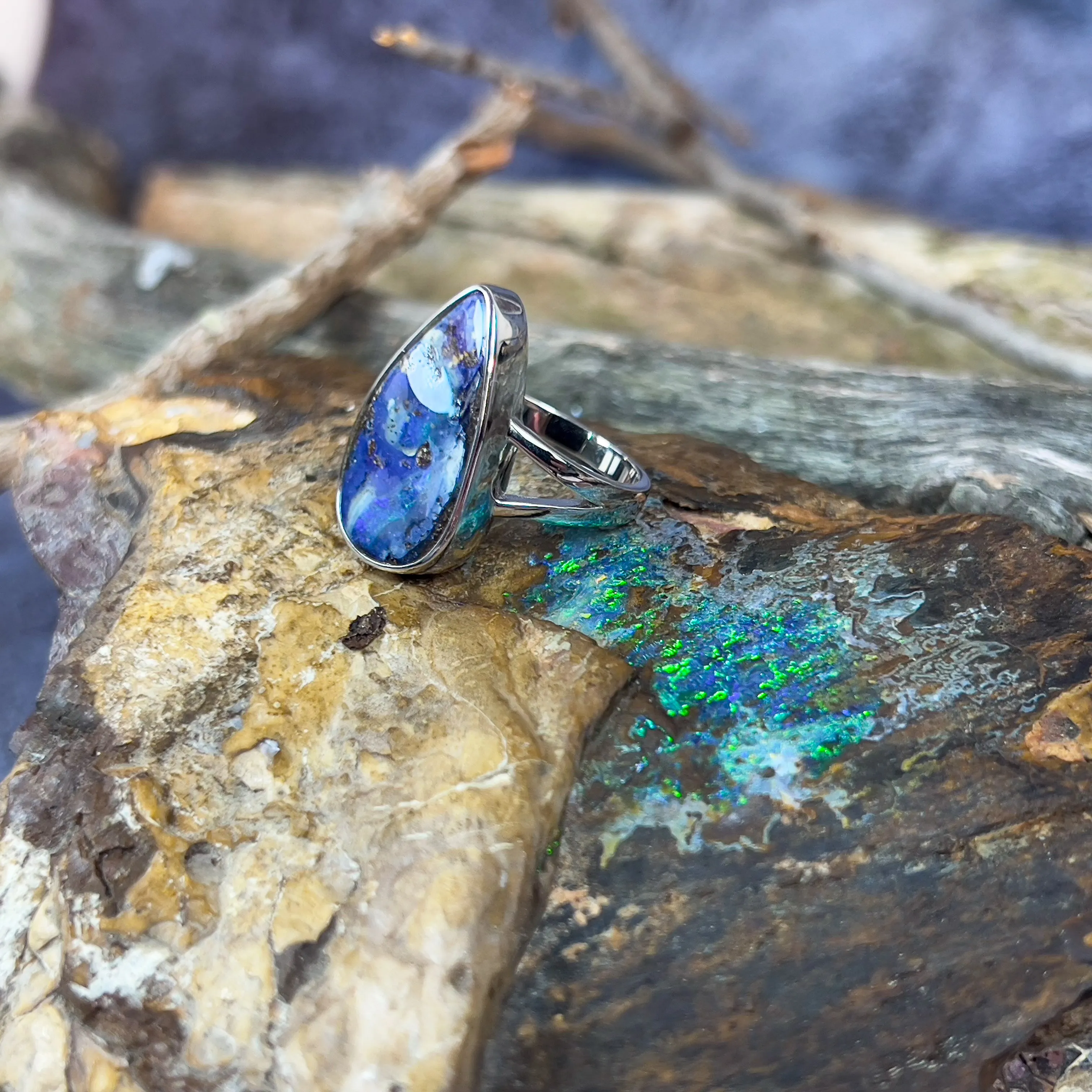 Sterling Silver Boulder Opal 24x14.5mm ring