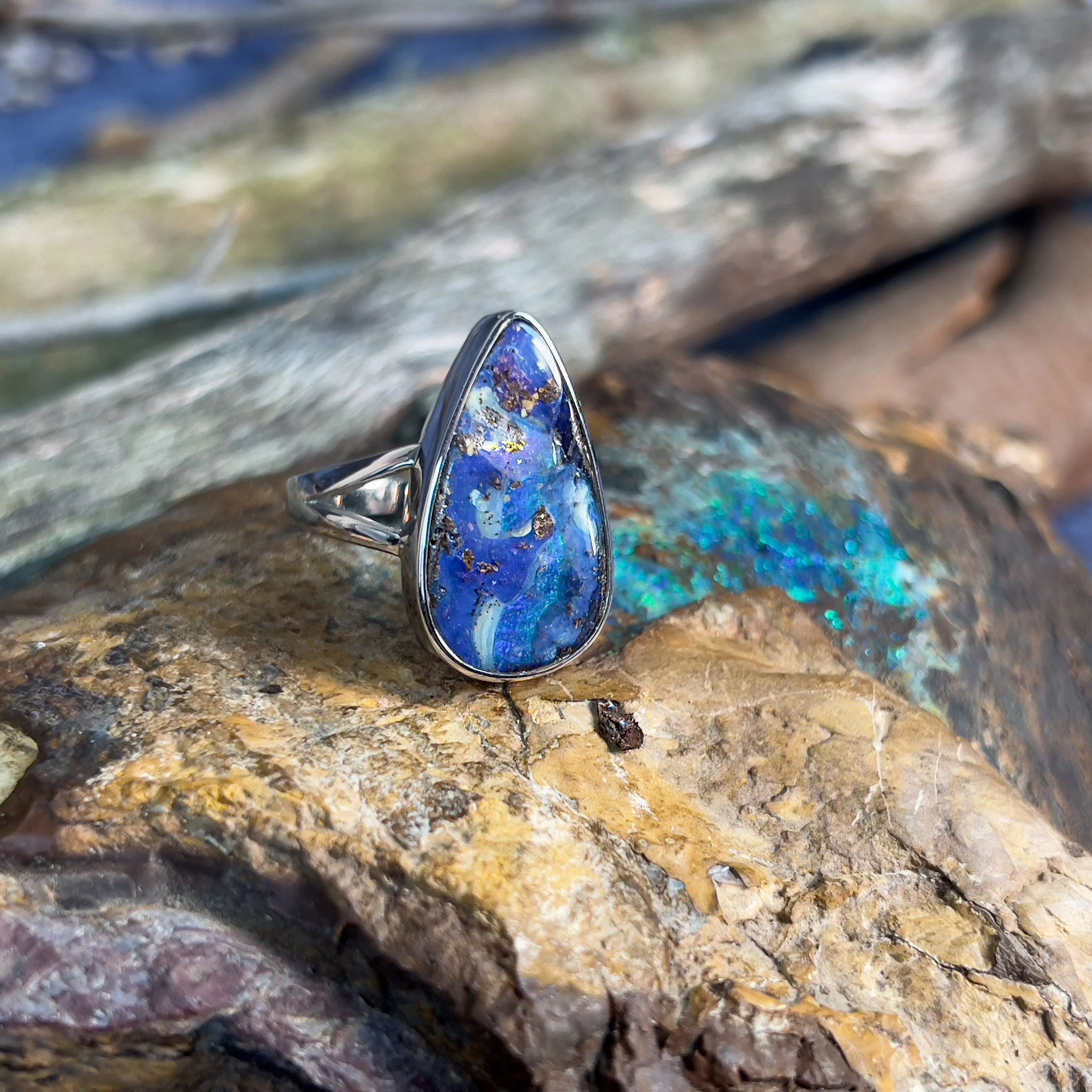 Sterling Silver Boulder Opal 24x14.5mm ring