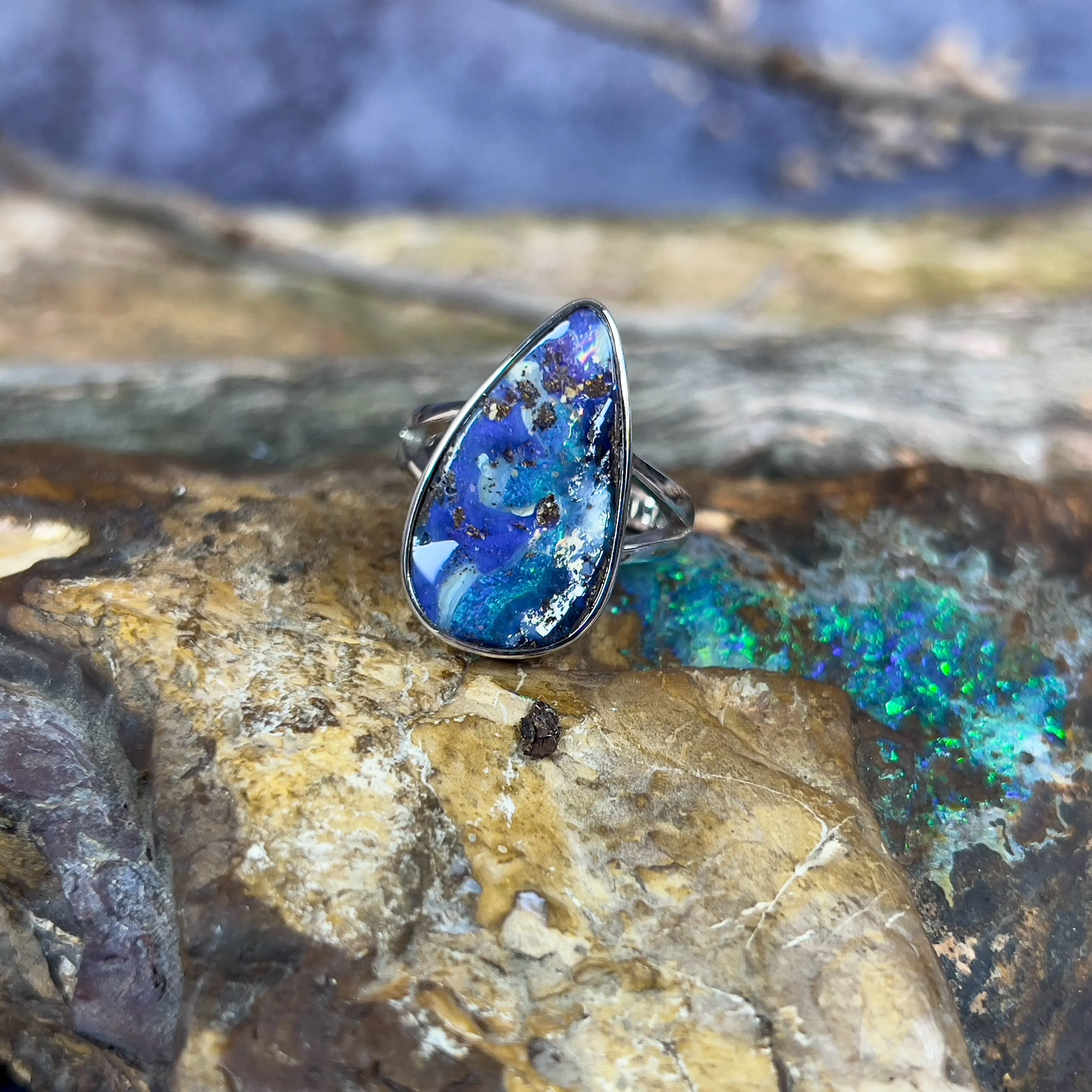 Sterling Silver Boulder Opal 24x14.5mm ring
