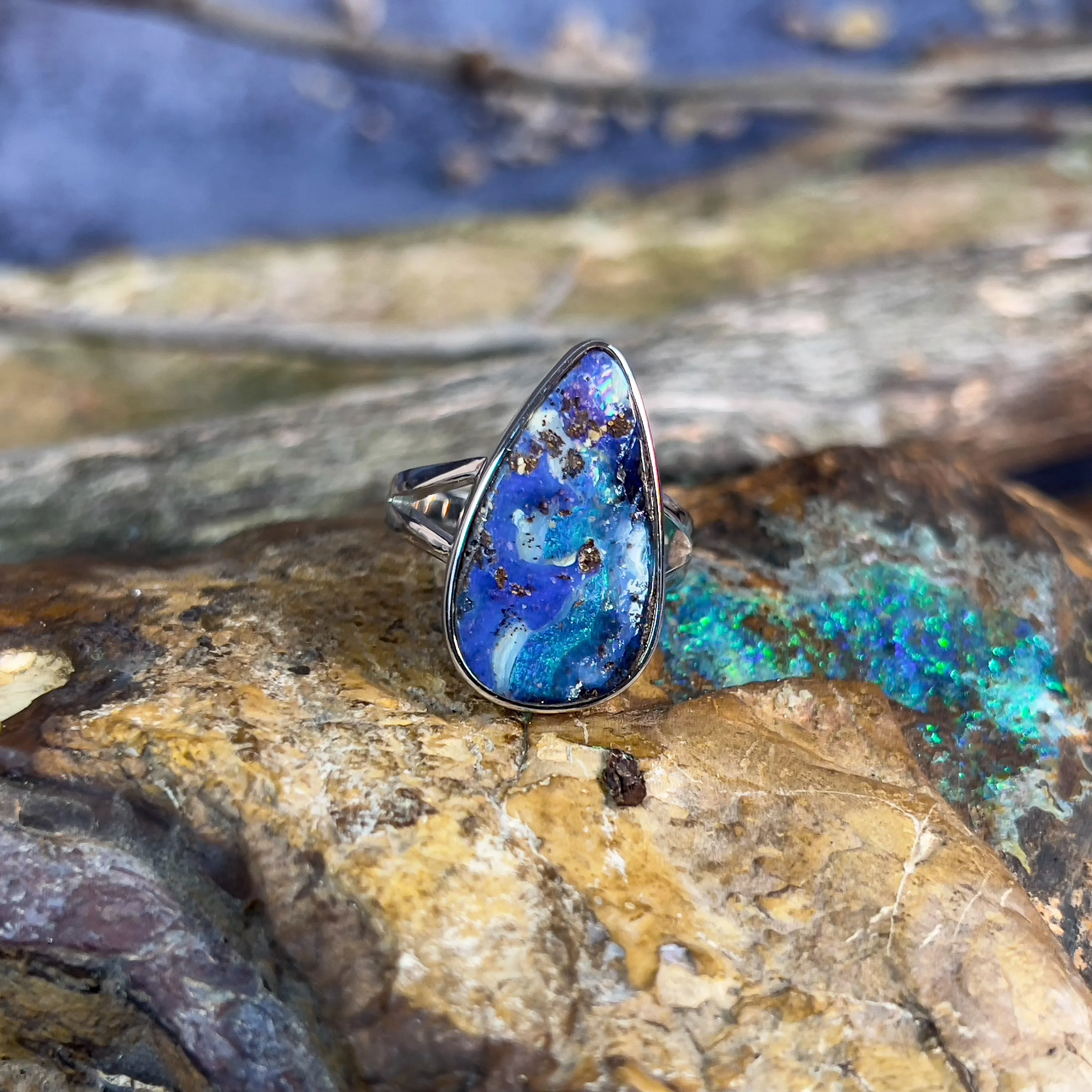 Sterling Silver Boulder Opal 24x14.5mm ring