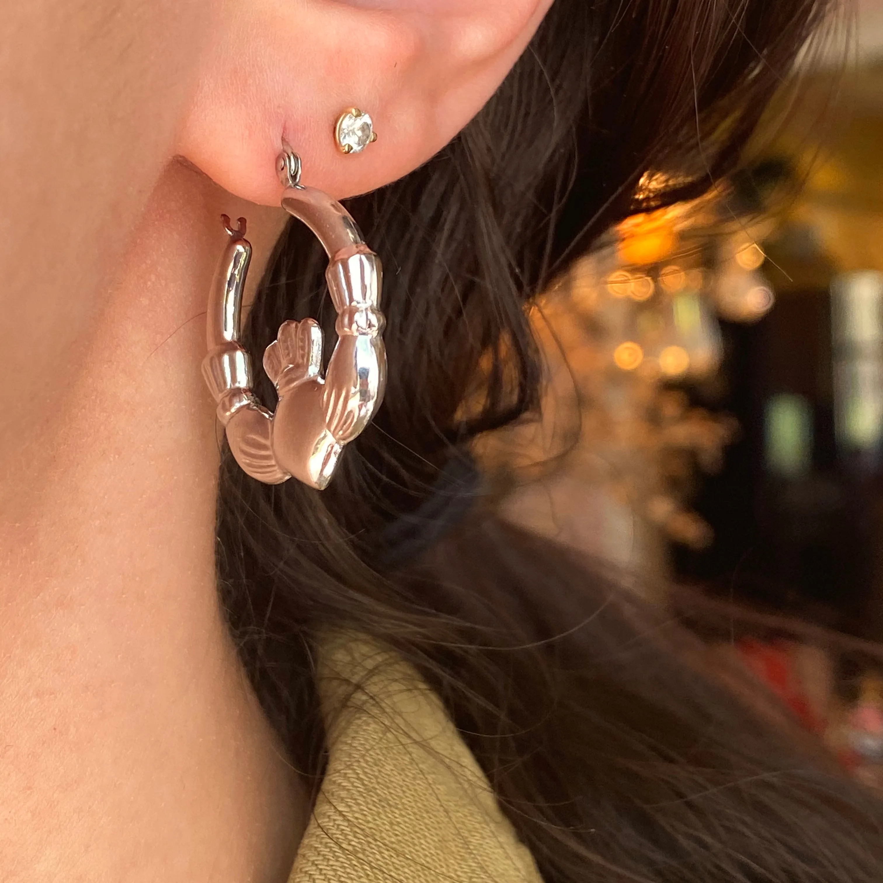 Sterling Silver Celtic Claddagh Hollow Medium Hoop Earrings
