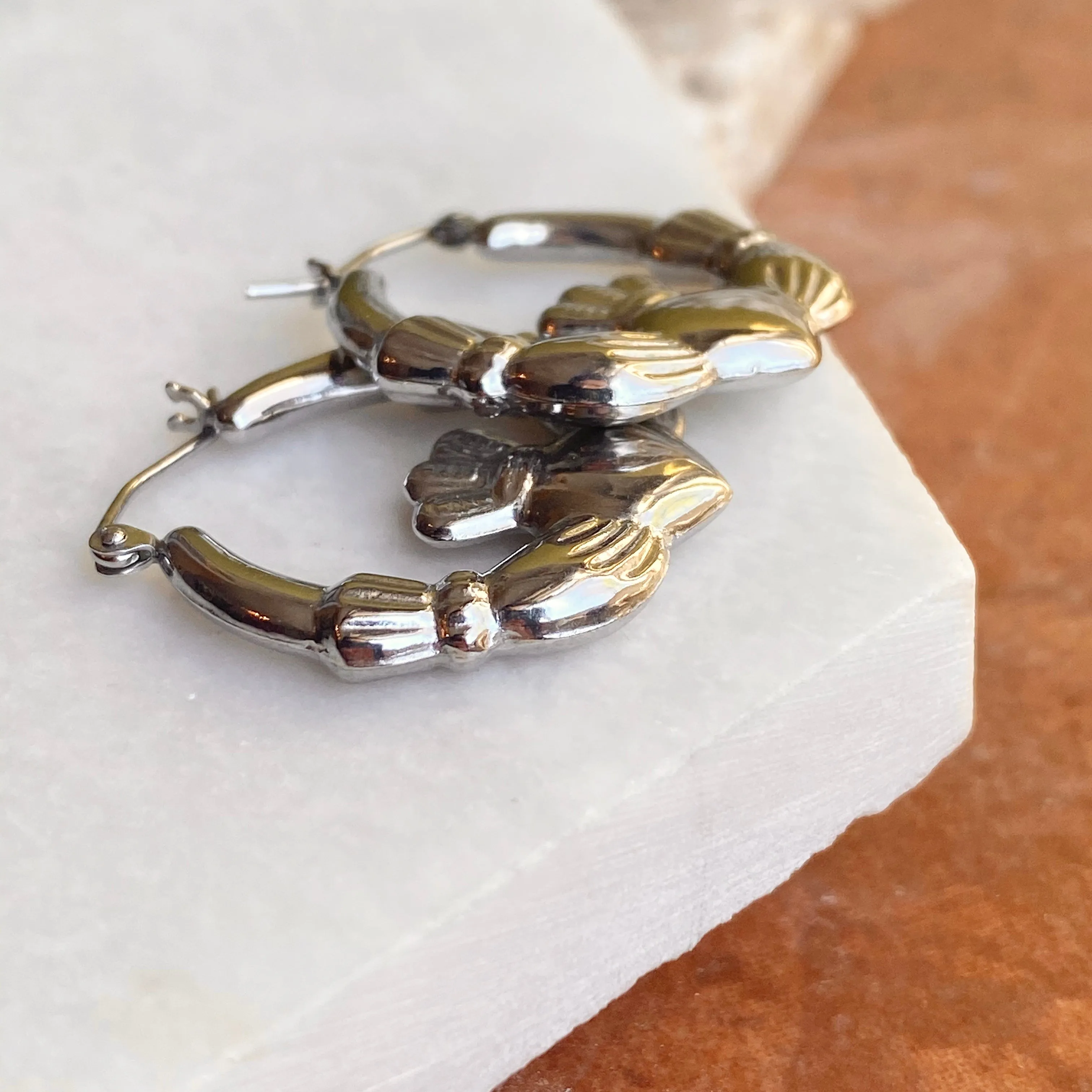 Sterling Silver Celtic Claddagh Hollow Medium Hoop Earrings