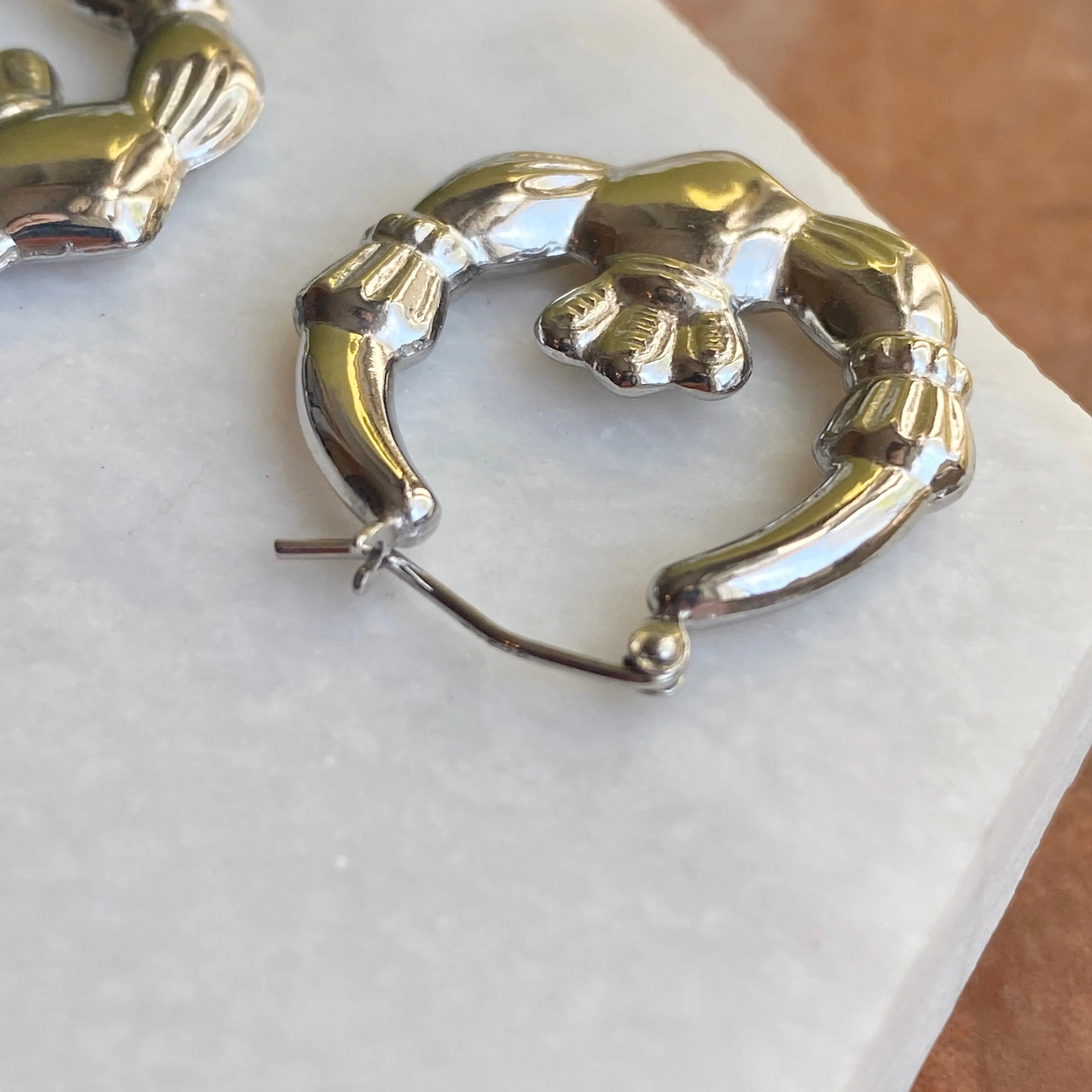Sterling Silver Celtic Claddagh Hollow Medium Hoop Earrings