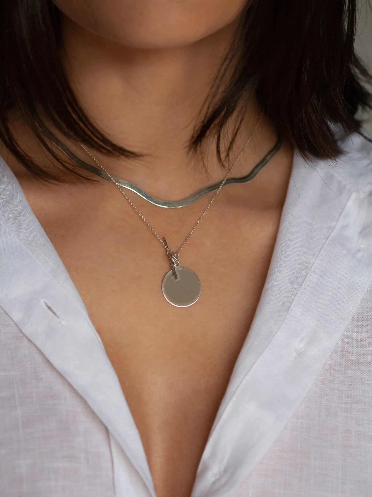 Sterling Silver Disk & Toggle Necklace