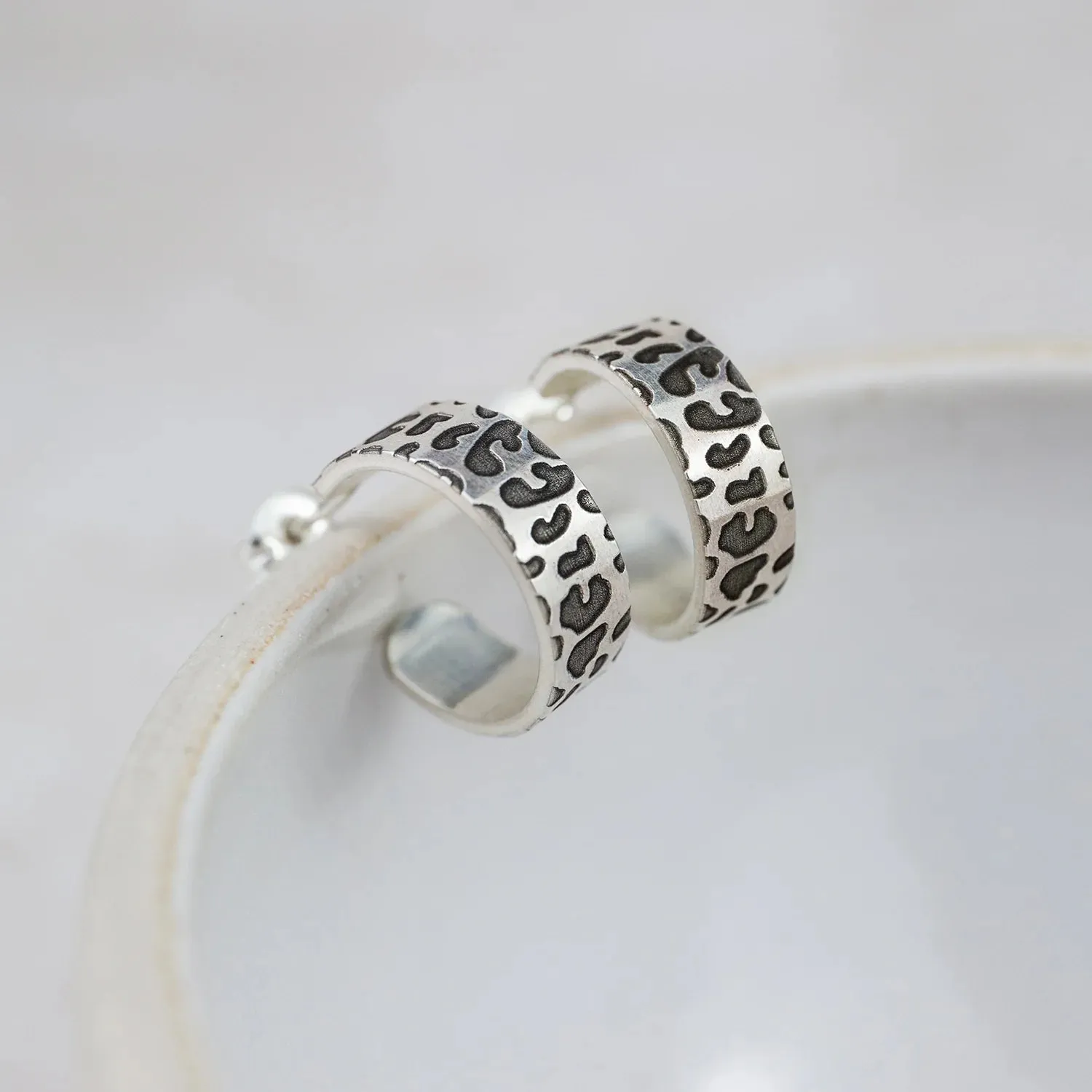 Sterling Silver Leopard Print Textured Hoops