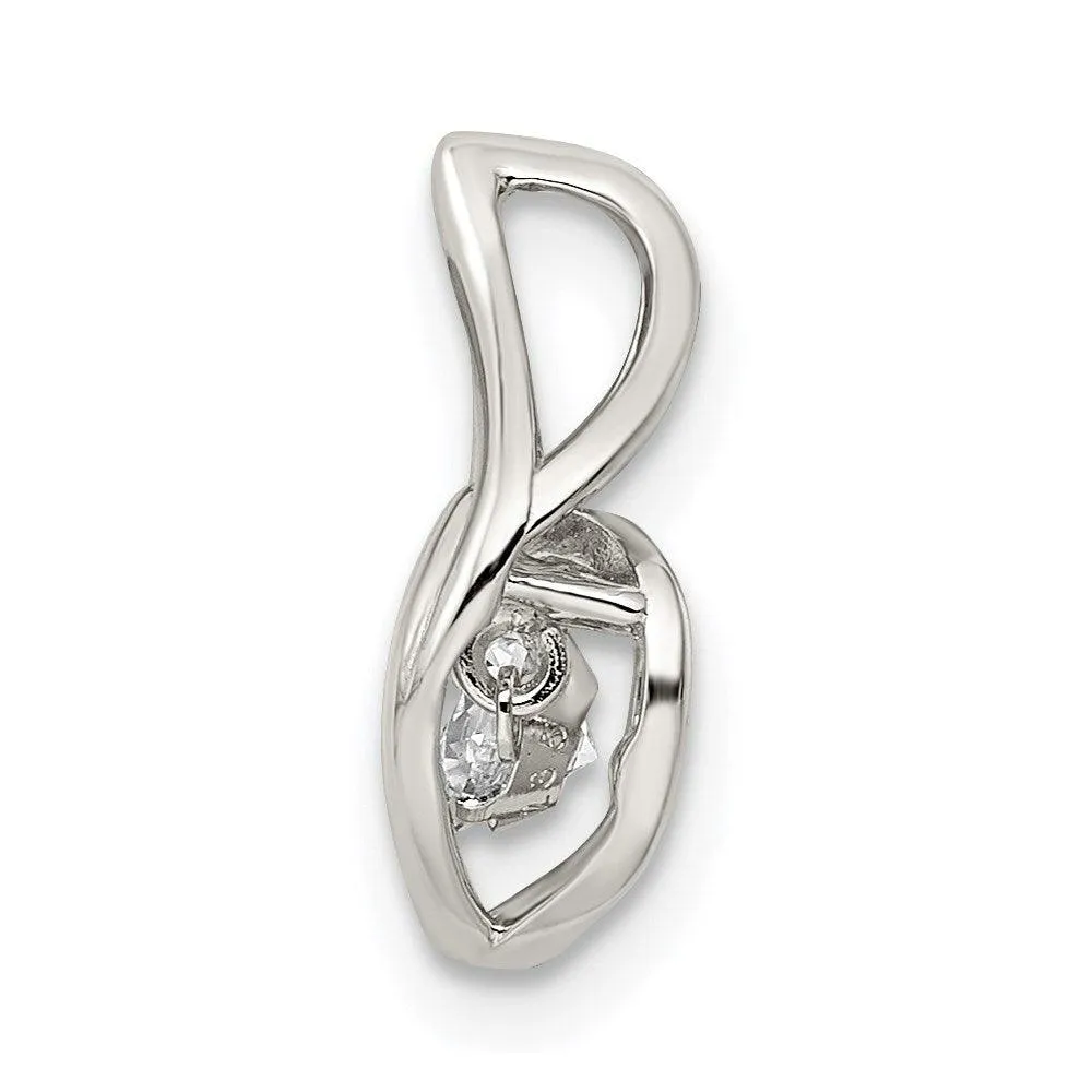 Sterling Silver Platinum Plated Vibrant Swaro Zirconia Heart Chain Slide