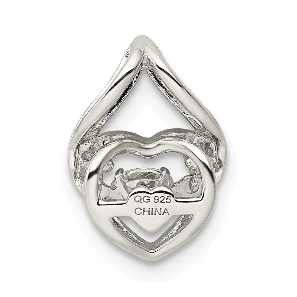 Sterling Silver Platinum Plated Vibrant Swaro Zirconia Heart Chain Slide
